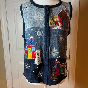 Festive Grannycore Xmas Vest By Tiara International Collection Full Zip Size XL